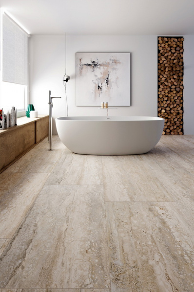 Ступень флорентийская рядовая Exagres Marbles Travertino Peldano Flor 120, 33x120x3см, C1/R9
