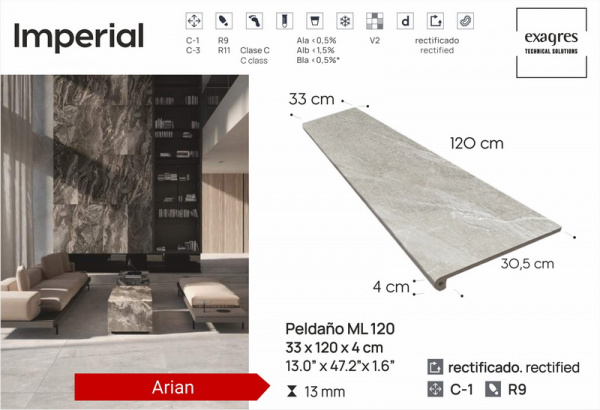 Ступень флорентийская рядовая Exagres Imperial Arian Peldano Flor 120, 33x120x3см, C1/R9