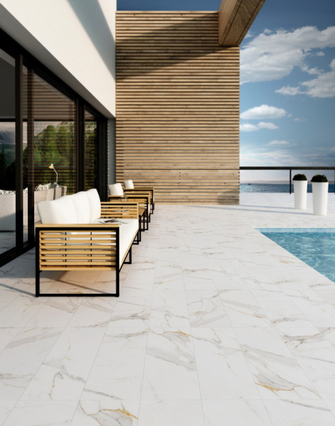 Ступень флорентийская рядовая Exagres Marbles Calacatta Peldano Flor 120, 33x120x3см, C1/R9